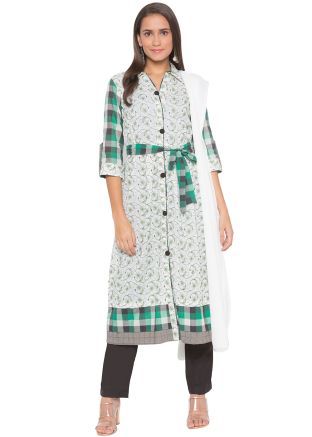 Readymade Slit Style Cotton Pant Suit In White