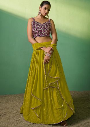 Green Embroidered Georgette Lehenga Choli Set