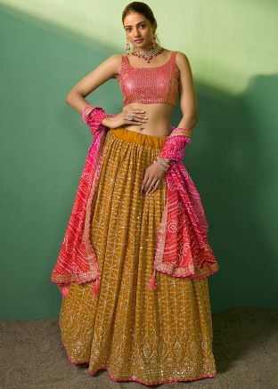 Yellow Embroidered Lehenga Choli In Georgette