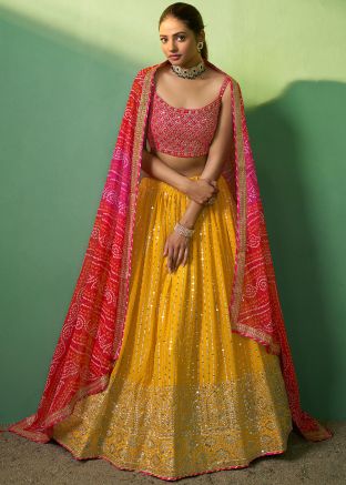 Yellow Embroidered Lehenga Choli In Georgette