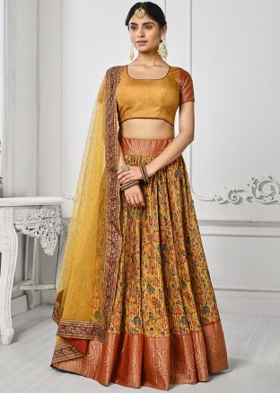 Yellow Digital Floral Print Pleated Lehenga Choli