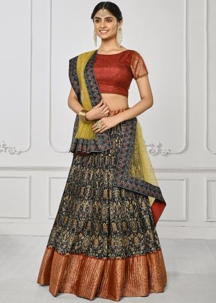 Black Lehenga Choli In Digital Floral Print