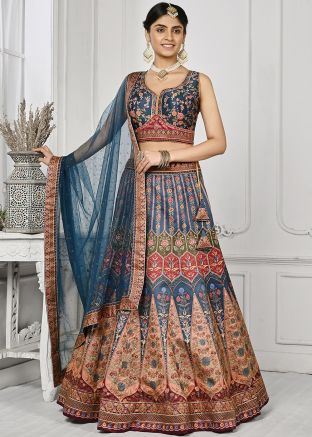 Blue Lehenga Choli In Digital Print