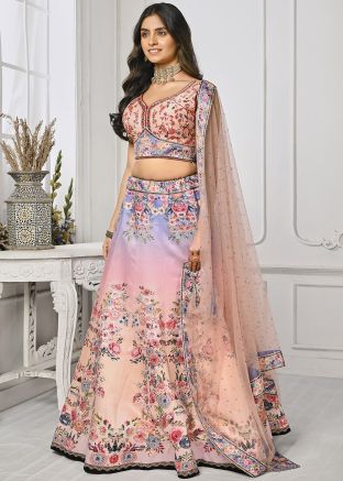 Shaded Peach Digital Floral Print Lehenga Choli