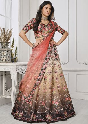 Shaded Brown Digital Floral Print Lehenga Choli