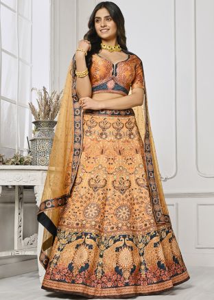 Orange Digital Floral Print Lehenga Choli