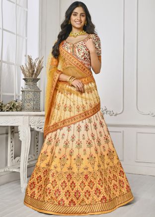 Shaded Yellow Floral Print Lehenga Choli