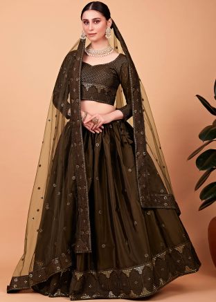 Brown Embroidered Lehenga Choli