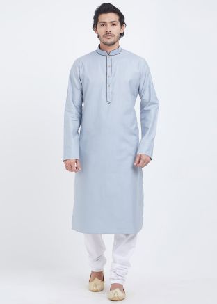 Readymade Grey Cotton Kurta With Churidar