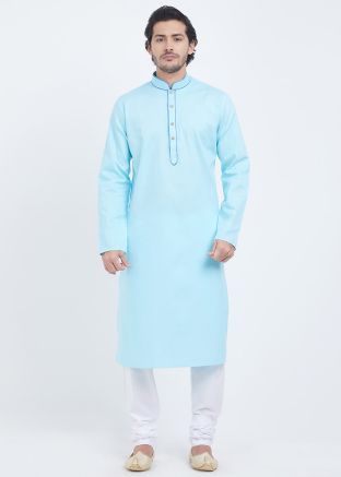 Light Blue Cotton Readymade Kurta Churidar