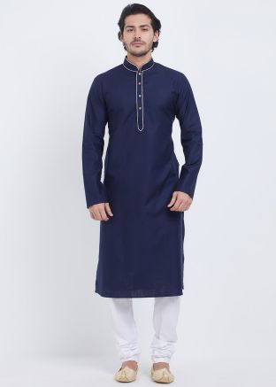 Navy Blue Linen Readymade Kurta Churidar