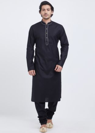 Readymade Linen Kurta Churidar In Black