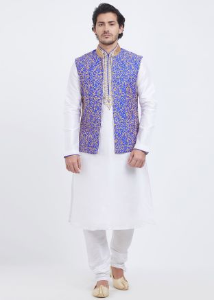 Readymade White Kurta Churidar With Nehru Jacket