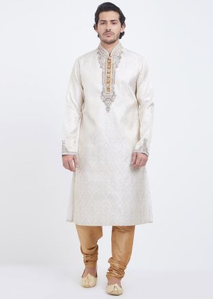 Readymade White Brocade Kurta With Churidar