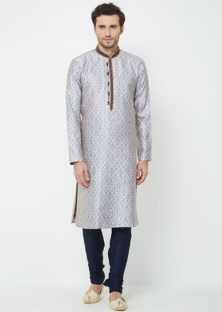 Light Blue Brocade Readymade Kurta Churidar