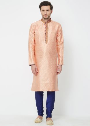 Peach Brocade Readymade Kurta Churidar