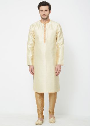 Cream Readymade Woven Kurta Churidar