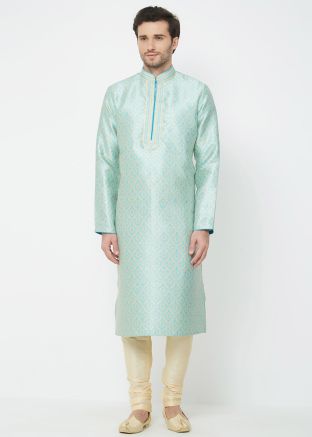 Sky Blue Brocade Readymade Kurta Churidar