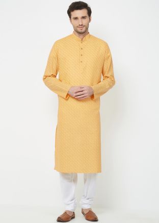 Yellow Printed Readymade Kurta Pajama