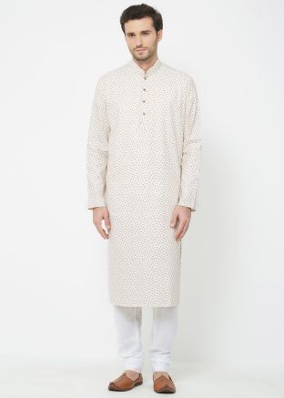 Readymade White Printed Kurta Pajama