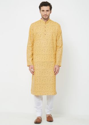 Yellow Printed Readymade Kurta Pajama