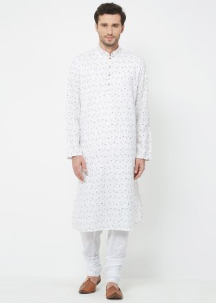 Readymade Printed Kurta Pajama In White