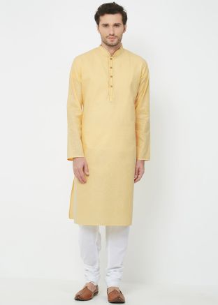 Yellow Cotton Readymade Kurta Pajama