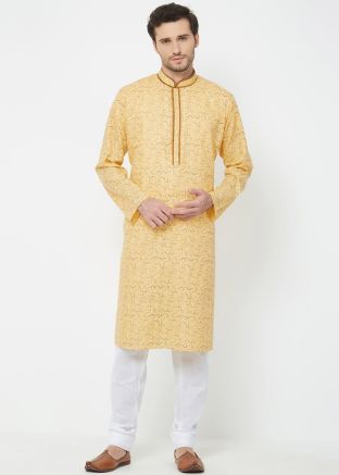 Yellow Printed Readymade Kurta Pajama
