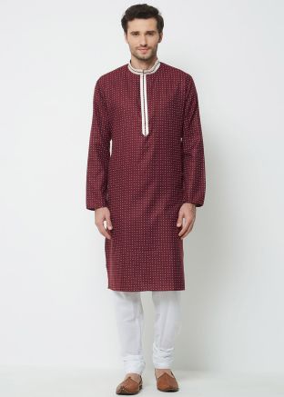 Maroon Cotton Readymade Kurta Pajama