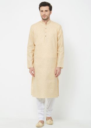 Readymade Yellow Printed Kurta Pajama