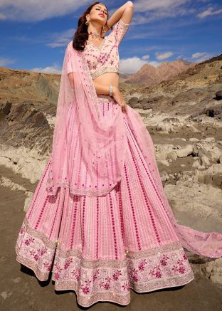 Pink Embroidered Lehenga Choli In Georgette