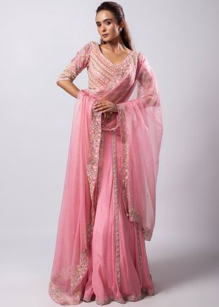 Pink Embroidered Lehenga Choli In Chiffon