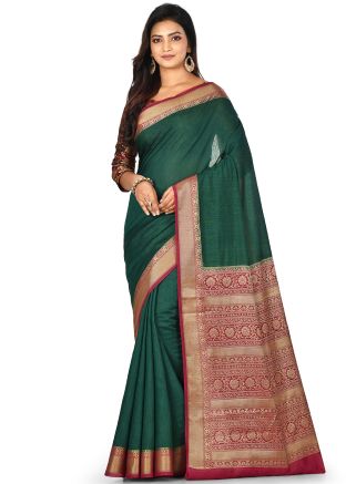 Green Woven Pure Banarasi Silk Saree With Blouse