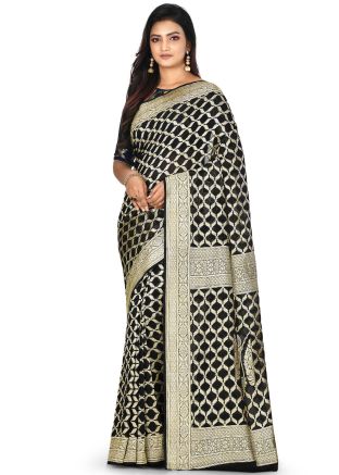 Black Woven Pure Banarasi Silk Saree With Blouse