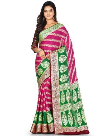 Pink Woven Pure Banarasi Silk Saree With Blouse