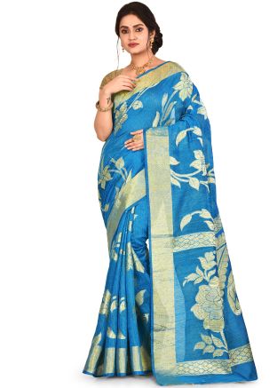 Blue Woven Pure Banarasi Silk Saree With Blouse