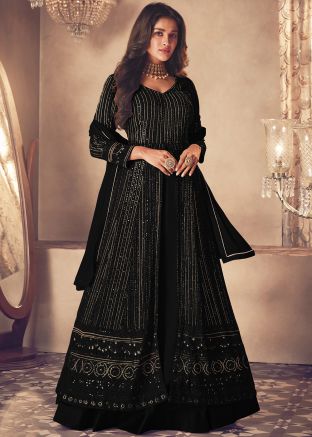 Black Embroidered Georgette Kurti Style Lehenga 