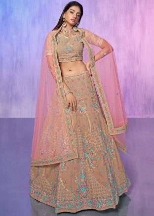 Mauve Pink Embroidered Lehenga Choli In Georgette