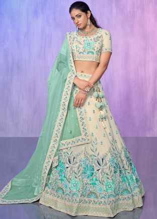 Off White Stone Work Lehenga Choli Set In Georgette