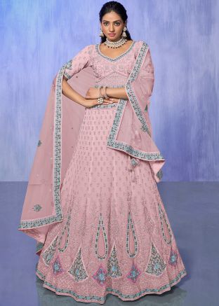 Mauve Pink Stone Work Lehenga Choli In Georgette
