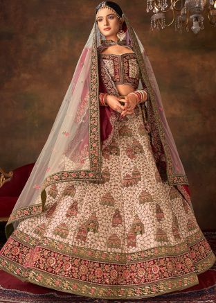 Cream Embroidered Bridal Lehenga Choli