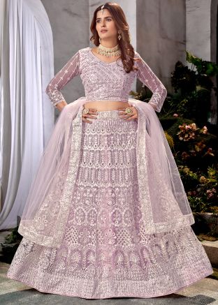Purple Embroidered Lehenga Choli In Net