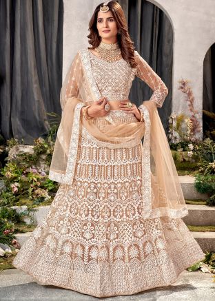 Beige Embroidered Lehenga Choli In Net