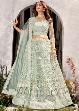 Green Sequins Embroidered Lehenga Choli