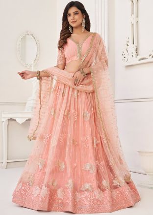Peach Embroidered Lehenga Choli