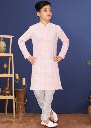 Kids Pink Georgette Readymade Kurta Churidaar Set