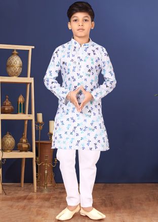 Blue Printed Kids Readymade Kurta Pajama