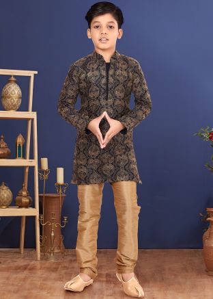 Dark Blue Readymade Embroidered Kids Kurta Pajama
