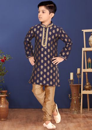 Blue Woven Kids Readymade Kurta Churidaar