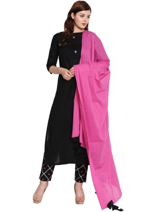 Black Readymade Straight Cut Pant Salwar Suit